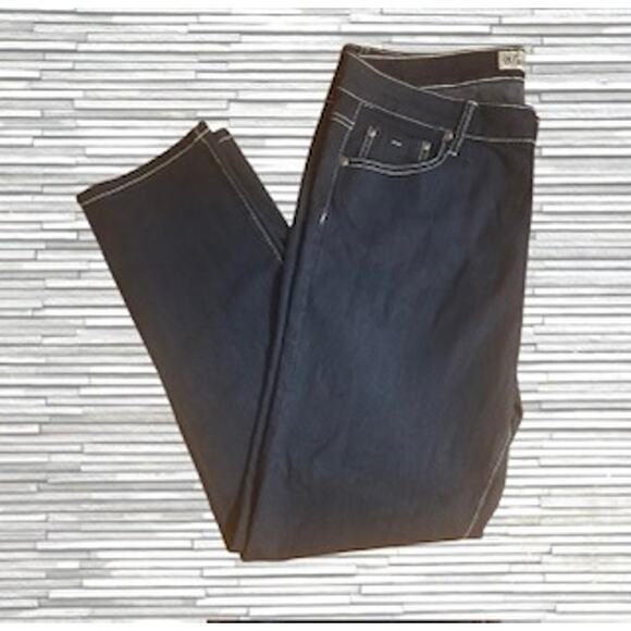 Five Pocket Dark Blue Denim Jeans White Stitching Size 22 - Picture 1 of 3